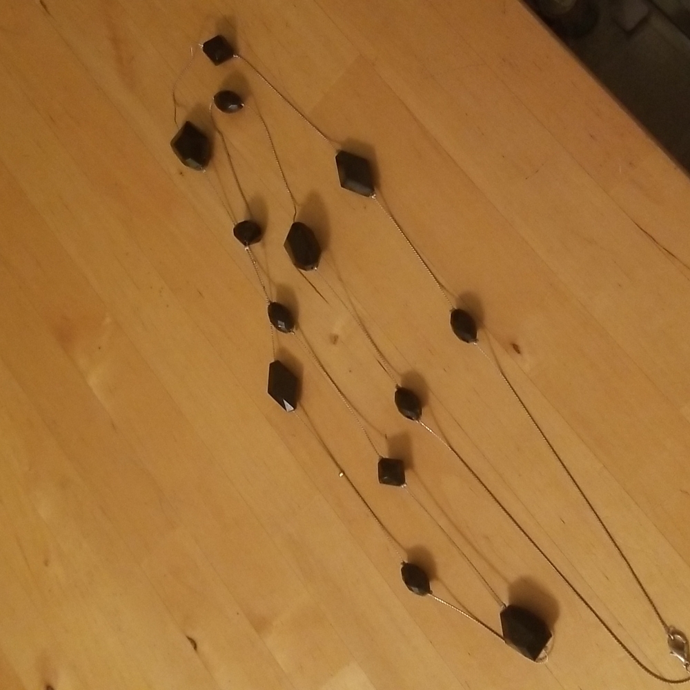Long silver and black funky bead necklace